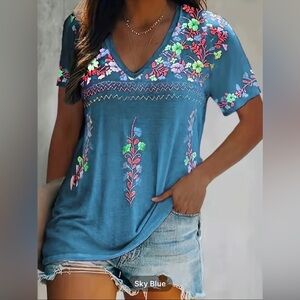 Blue floral print top shirt